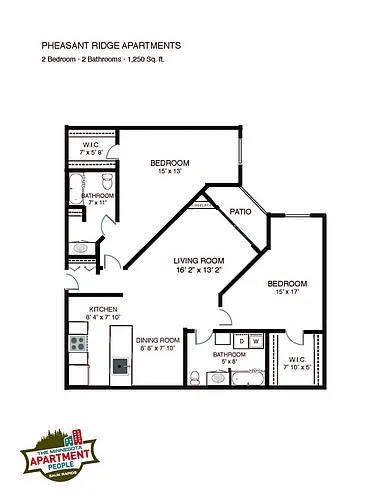 Floor plan 2bed 2bath Walk-In Closet Washer Dryer