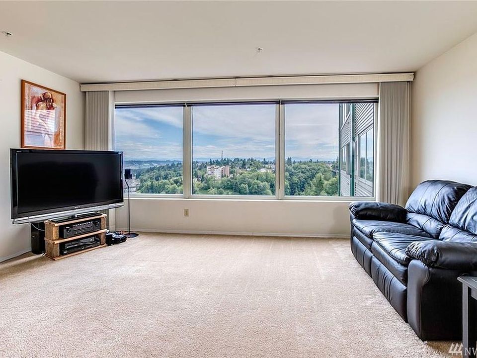 Spacious Living Room with amazing 8th floor views!