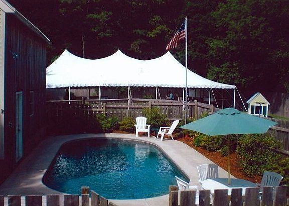 pool area, tent was in yard for an event