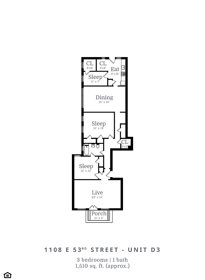 Floor plan 3 Bed | 1 Bath (D3)