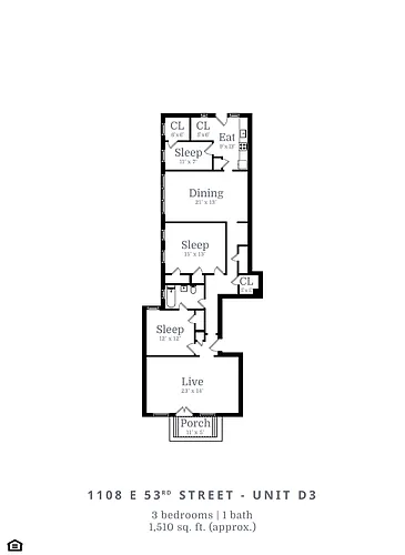 Floor plan 3 Bed | 1 Bath (D3)