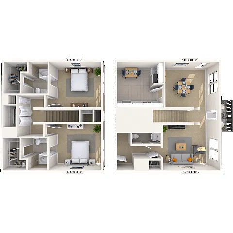 Floor plan Dual Level 2x2.5 1324 SF
