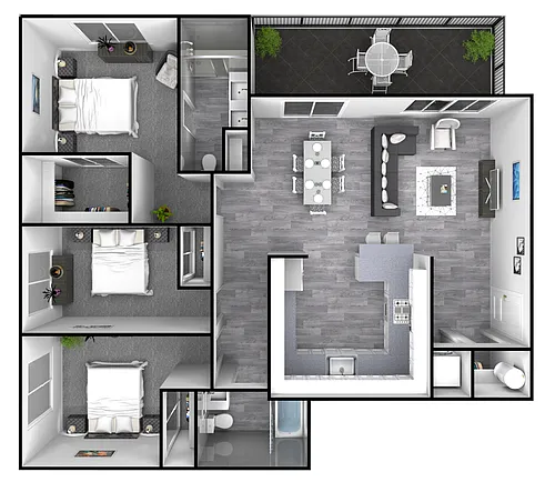 Floor plan Furnished Lake Facing 3 Bed