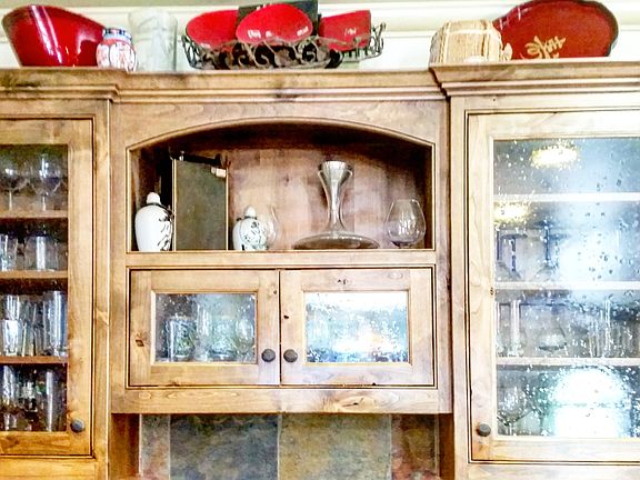 Hand blown glass inlay.