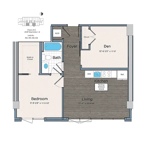 Floor plan One Bedroom + Den One Bath - Lex