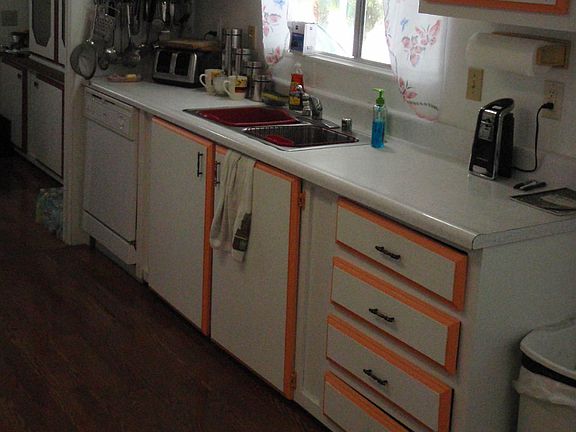 Kitchen with window overlooking Patio