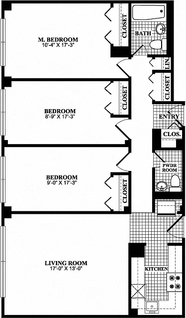 Floor plan Three Bedroom One and One Half Bathroom