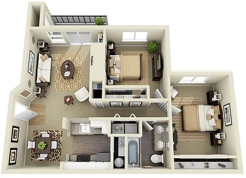 Floor plan 2 Bed/1 Bath-B1