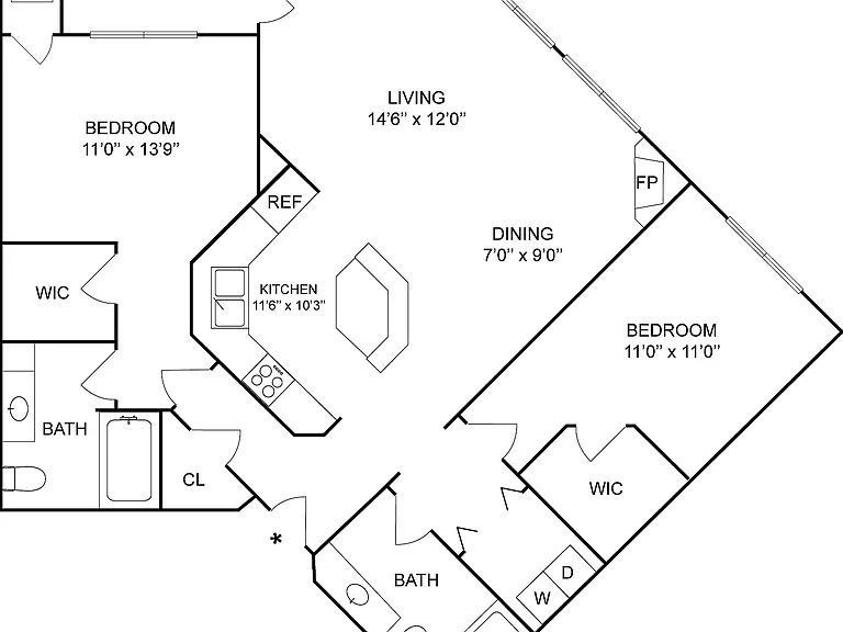 2x2e | 2-Bedroom Floorplan 2x2e | 2-Bedroom Floorplan