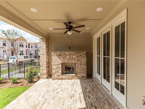 Outdoor fire place in covered patio