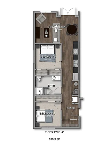 Floor plan 2 Bedroom - End Unit