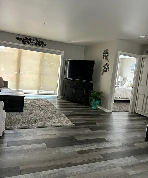 Living room and guest bedroom on the right