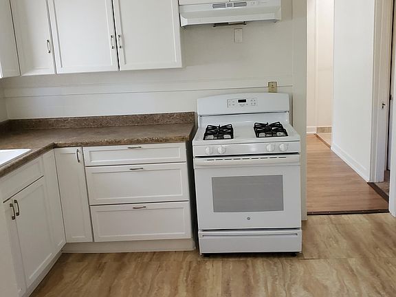 Gas stove...nice cabinets.