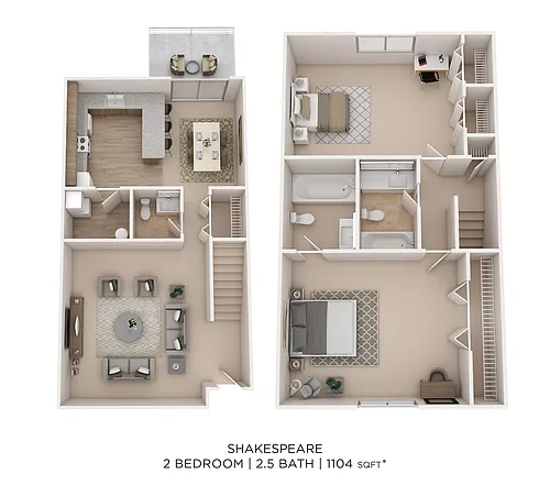 Floor plan Shakespeare TH 2Bed 2.5Bath 1104sqft
