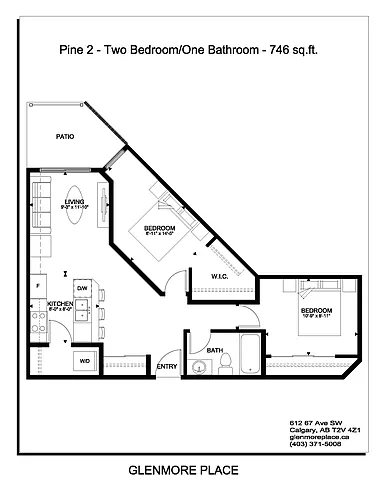 Floor plan 2 bedroom + 1 bathroom with Balcony