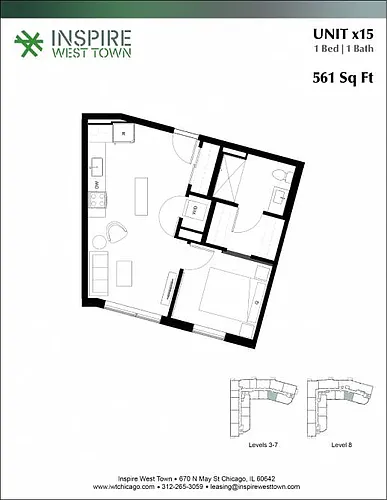 Floor plan x15 1 Bed - 1 Bath