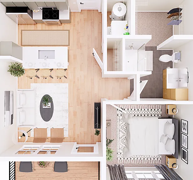 1C Overhead Floorplan - 637 sqft 1C Overhead Floorplan - 637 sqft