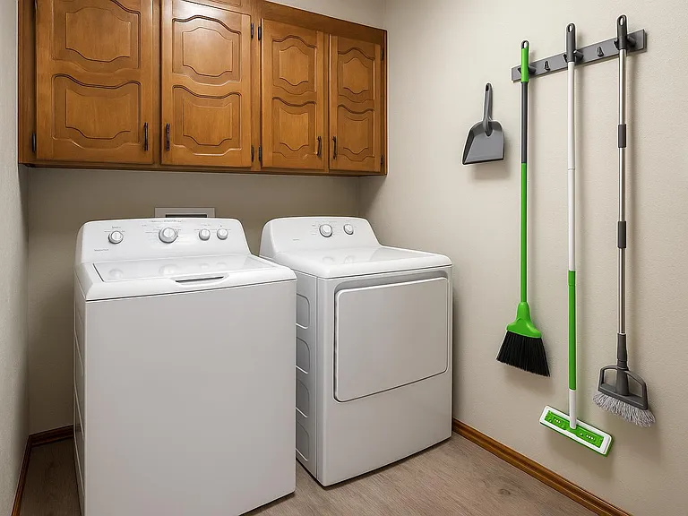 Clean & organized laundry zone with mounted essentialsfunctional & fresh!