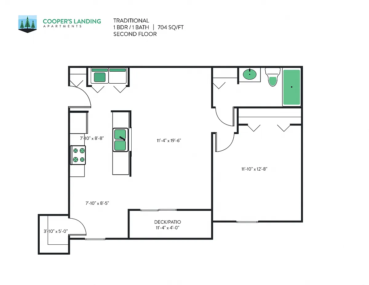 Floor plan 1 bed, 1 Bath - 704 sq ft