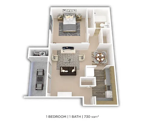 Floor plan One Bedroom - 730 sqft