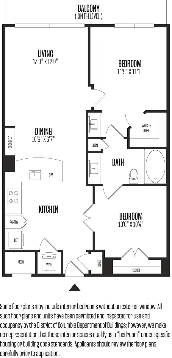 Floor plan 2 Bed/1 Bath-2B
