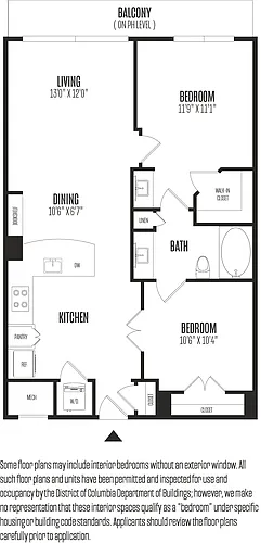 Floor plan 2 Bed/1 Bath-2B