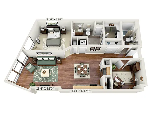 Floor plan One Bedroom Den A2AD