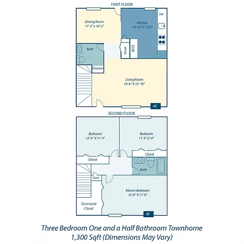 Floor plan Three Bedroom Townhome Audubon