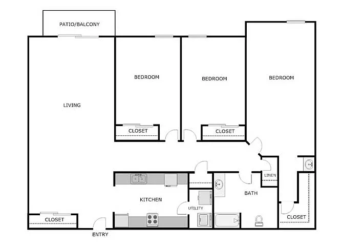 Floor plan 3 Bed 1 Bath