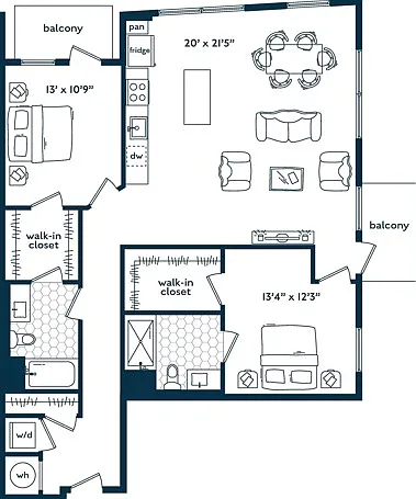 Two Bedroom Two Bath (1286 SF) Two Bedroom Two Bath (1286 SF)