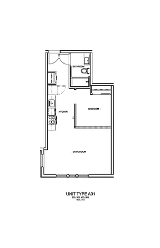Floor plan Open One Bed