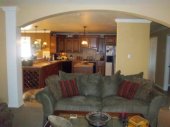 View of kitchen from den