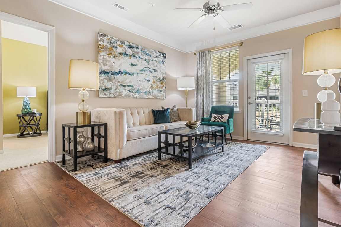 Bright Living Room with Ceiling Fan