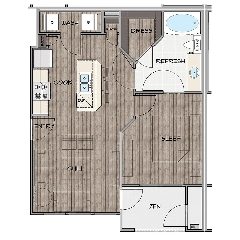 Floor plan 1 Bedroom, 1 Bathroom