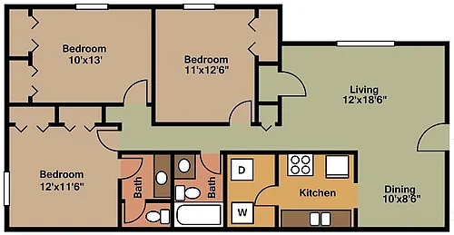 Floor plan Three Bedroom 1.5 Bath