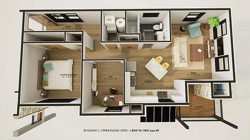 Floor plan 3A - 1 Bedroom with den