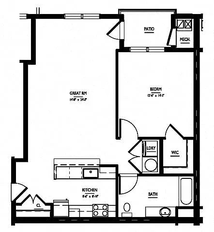 Floor plan 1 Bed/1 Bath-A3 Type A Phase V