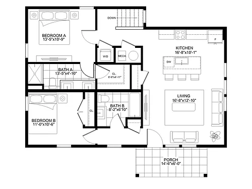 Floor plan 2br Stacked Duplex Upper