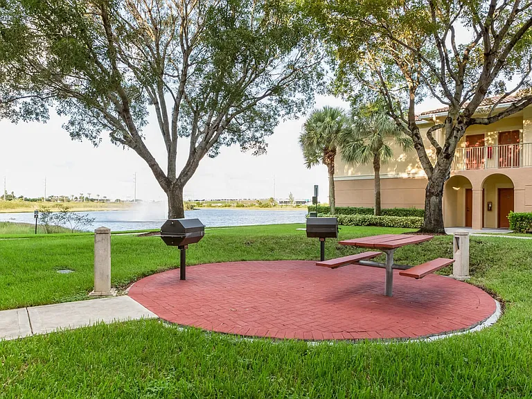Grill with pond views
