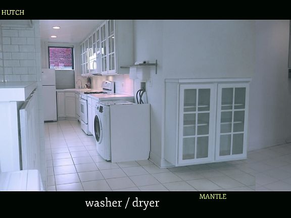 Into Kitchen, NE Corner
Built-In Furniture: Mantle, Hutch
Washer/Dryer