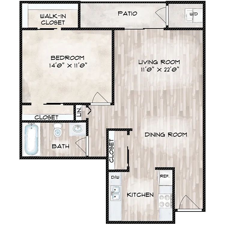 Floor plan One Bedroom One Bath - Affordable Housing Program 