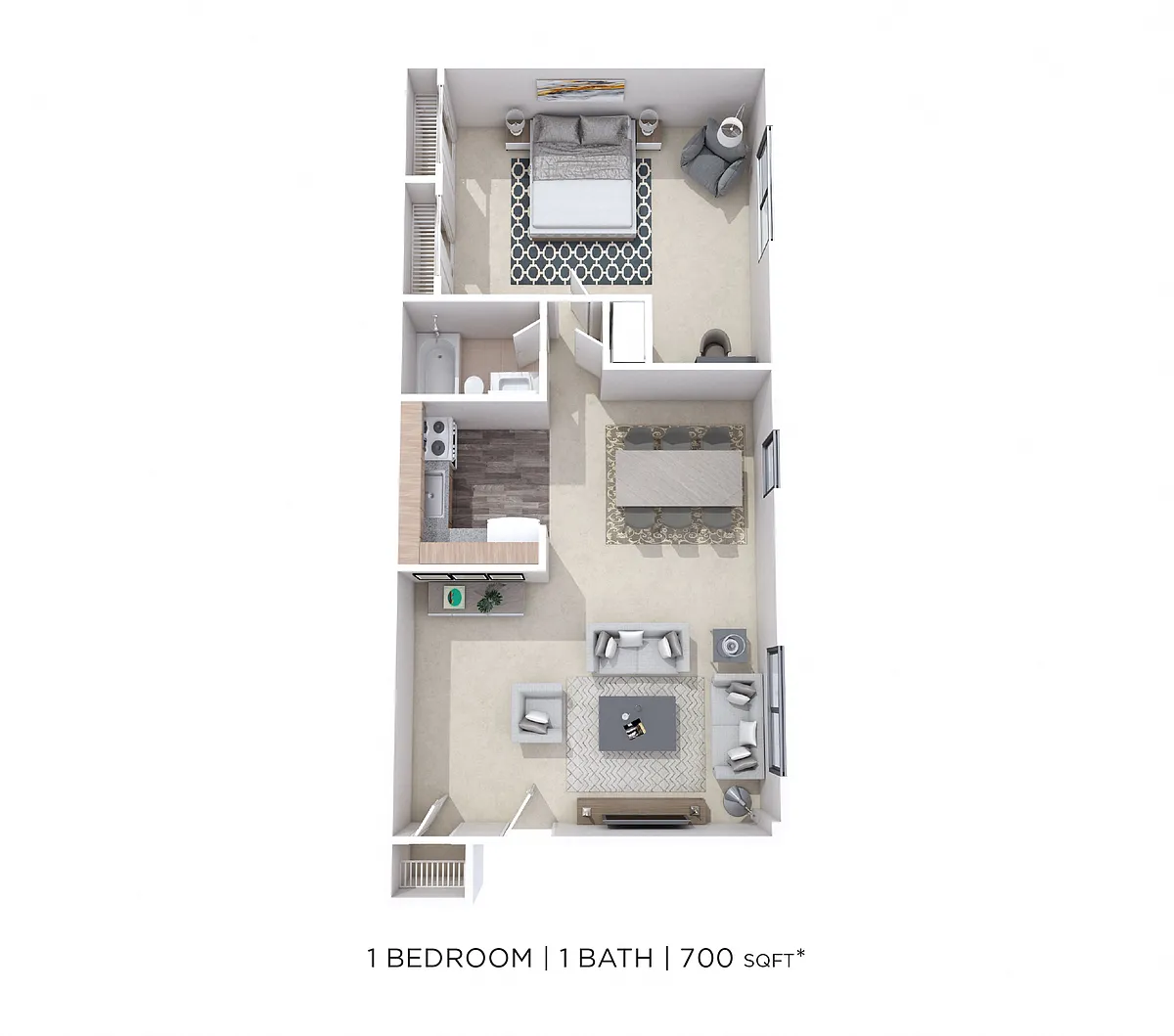 Floor plan One Bedroom - 700 sqft