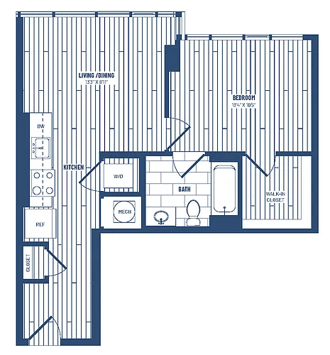 Floor plan 1 Bed/1 Bath-H1C