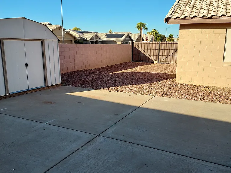Shed concrete slab, side rv gate, shed for storage