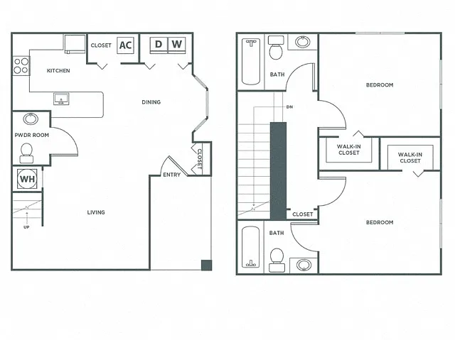 Floor plan Two Bedroom Two and a Half Bath (1096 SF)