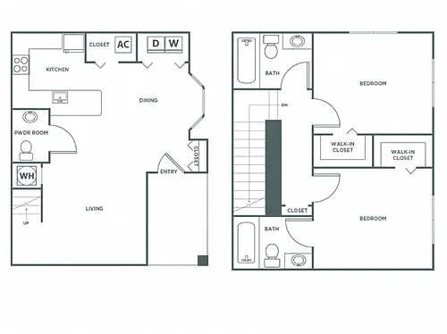 Floor plan Two Bedroom Two and a Half Bath (1096 SF)