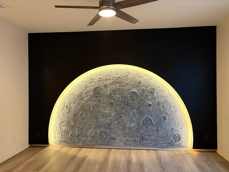 Custom-Made 3D Moon Mural Wall Light Feature in The Mater Bedroom