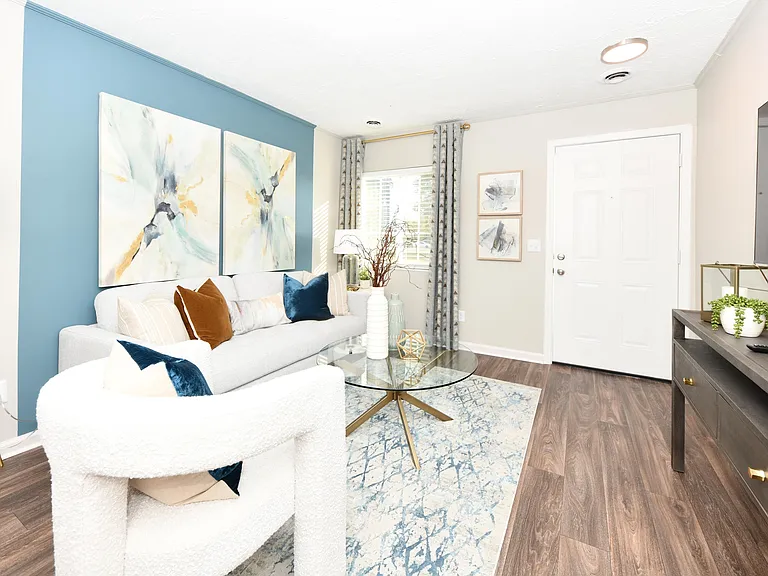Living Room with Hardwood Style Flooring