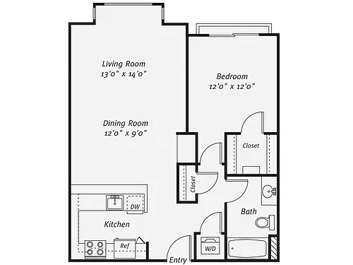 Floor plan 1 Bedroom, 1 Bathroom A3