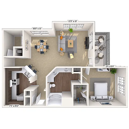 Floor plan Traditional 1x1 1030 SF